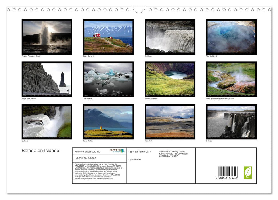 Balade en Islande (CALVENDO Calendrier mensuel 2026)
