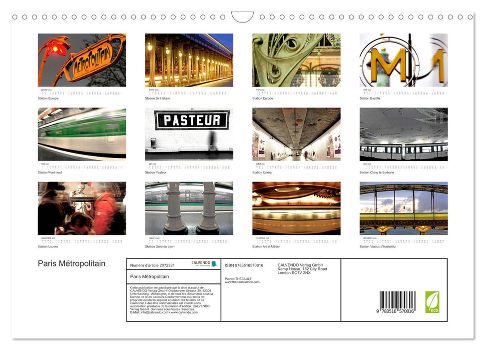 Paris Métropolitain (CALVENDO Calendrier mensuel 2026)