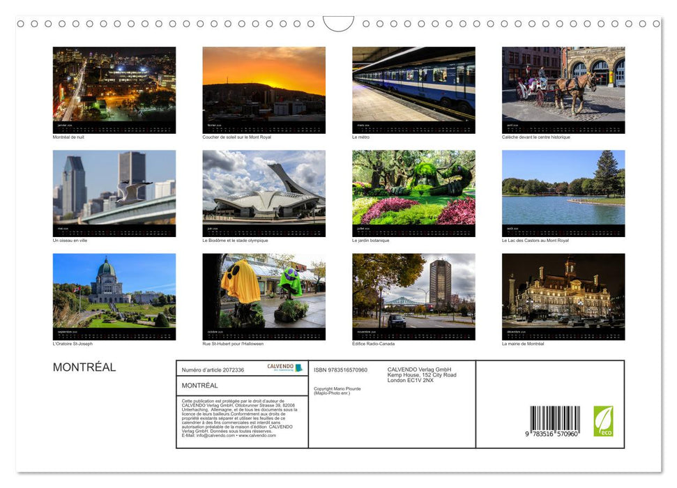 MONTRÉAL (CALVENDO Calendrier mensuel 2026)