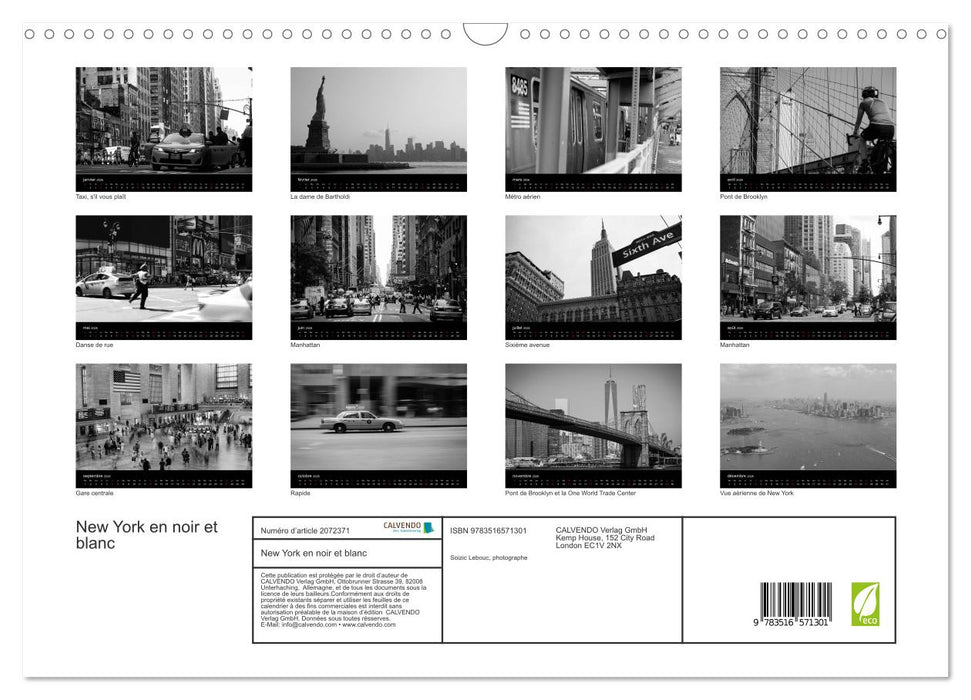New York en noir et blanc (CALVENDO Calendrier mensuel 2026)