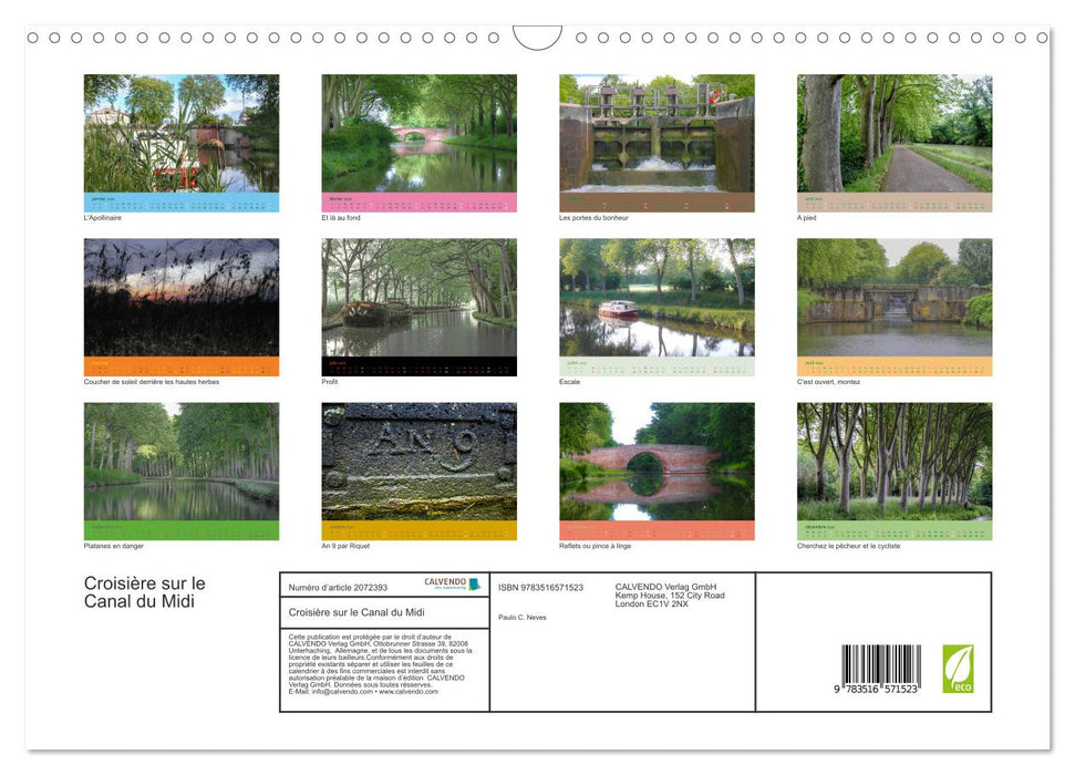Croisière sur le Canal du Midi (CALVENDO Calendrier mensuel 2026)