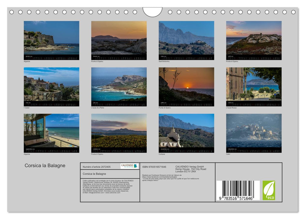 Corsica la Balagne (CALVENDO Calendrier mensuel 2026)