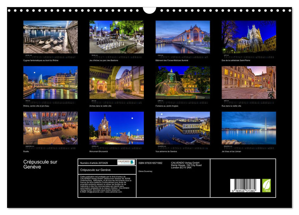 Crépuscule sur Genève (CALVENDO Calendrier mensuel 2026)