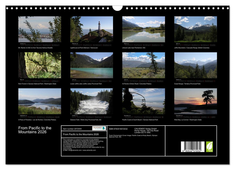 From Pacific to the Mountains 2026 (CALVENDO Monthly Calendar 2026)