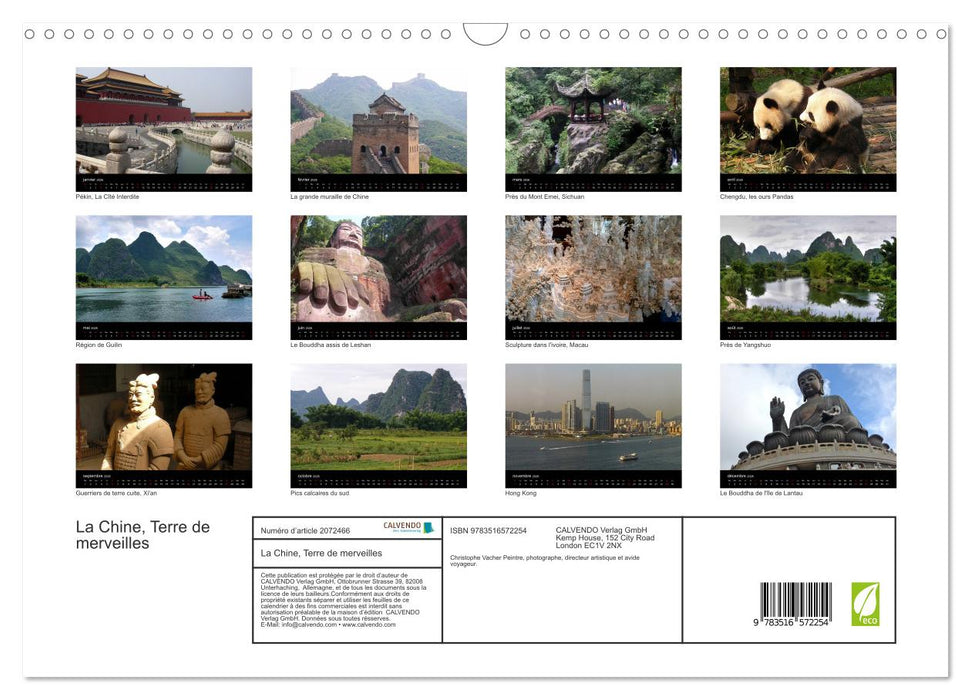 La Chine, Terre de merveilles (CALVENDO Calendrier mensuel 2026)