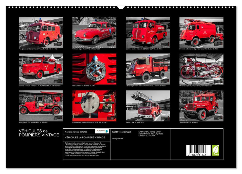 VÉHICULES de POMPIERS VINTAGE (CALVENDO Calendrier supérieur 2026)