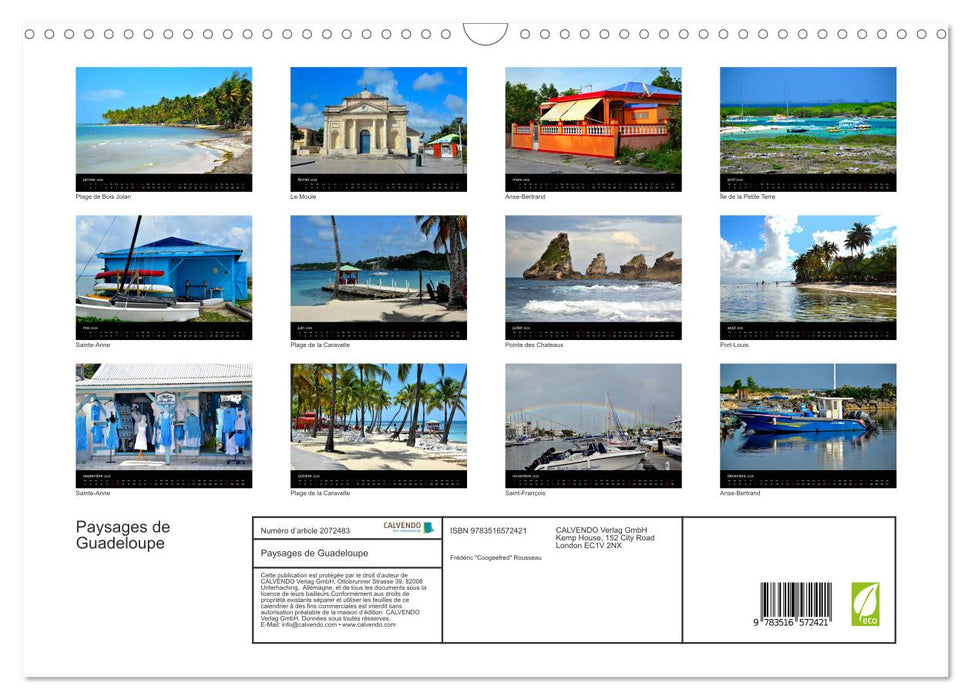 Paysages de Guadeloupe (CALVENDO Calendrier mensuel 2026)