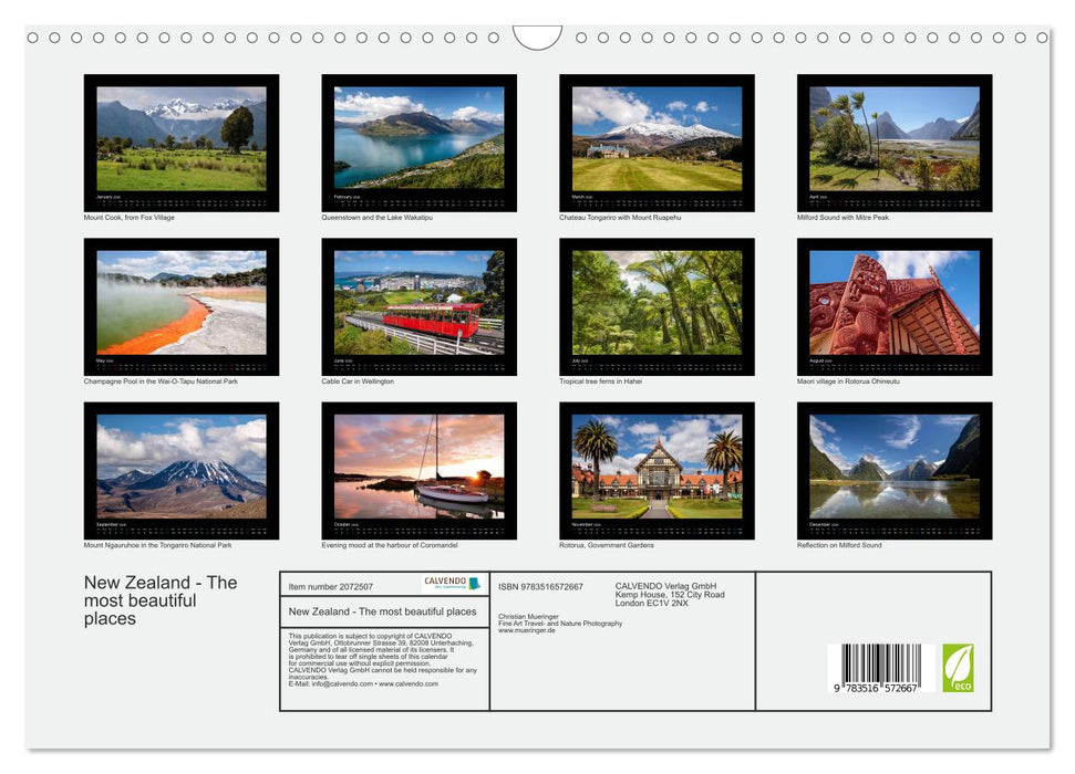 New Zealand - The most beautiful places (CALVENDO Monthly Calendar 2026)