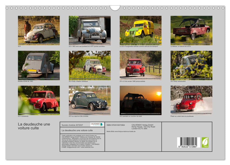 La deudeuche une voiture culte (CALVENDO Calendrier mensuel 2026)
