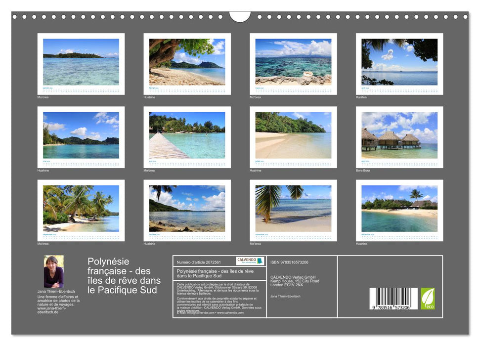 Polynésie française - des îles de rêve dans le Pacifique Sud (CALVENDO Calendrier mensuel 2026)