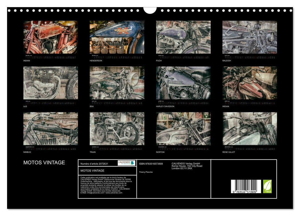MOTOS VINTAGE (CALVENDO Calendrier mensuel 2026)