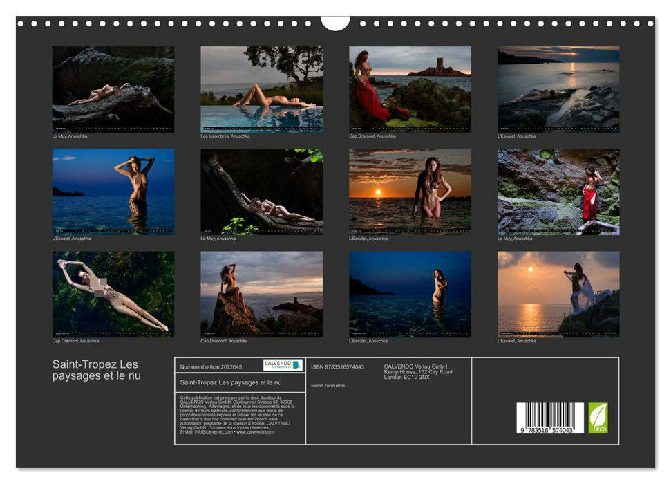 Saint-Tropez Les paysages et le nu (CALVENDO Calendrier mensuel 2026)