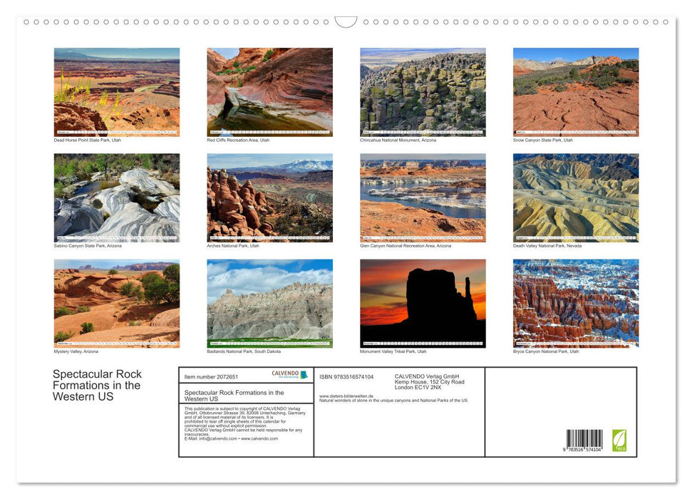 Spectacular Rock Formations in the Western US (CALVENDO Monthly Calendar 2026)