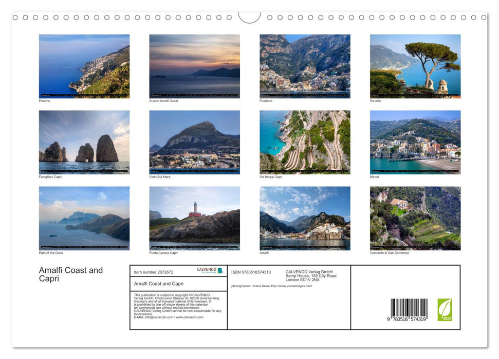 Amalfi Coast and Capri (CALVENDO Monthly Calendar 2026)