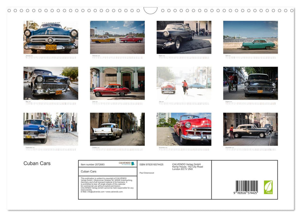 Cuban Cars (CALVENDO Monthly Calendar 2026)