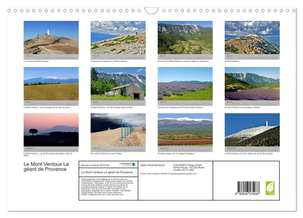 Le Mont Ventoux Le géant de Provence (CALVENDO Calendrier mensuel 2026)