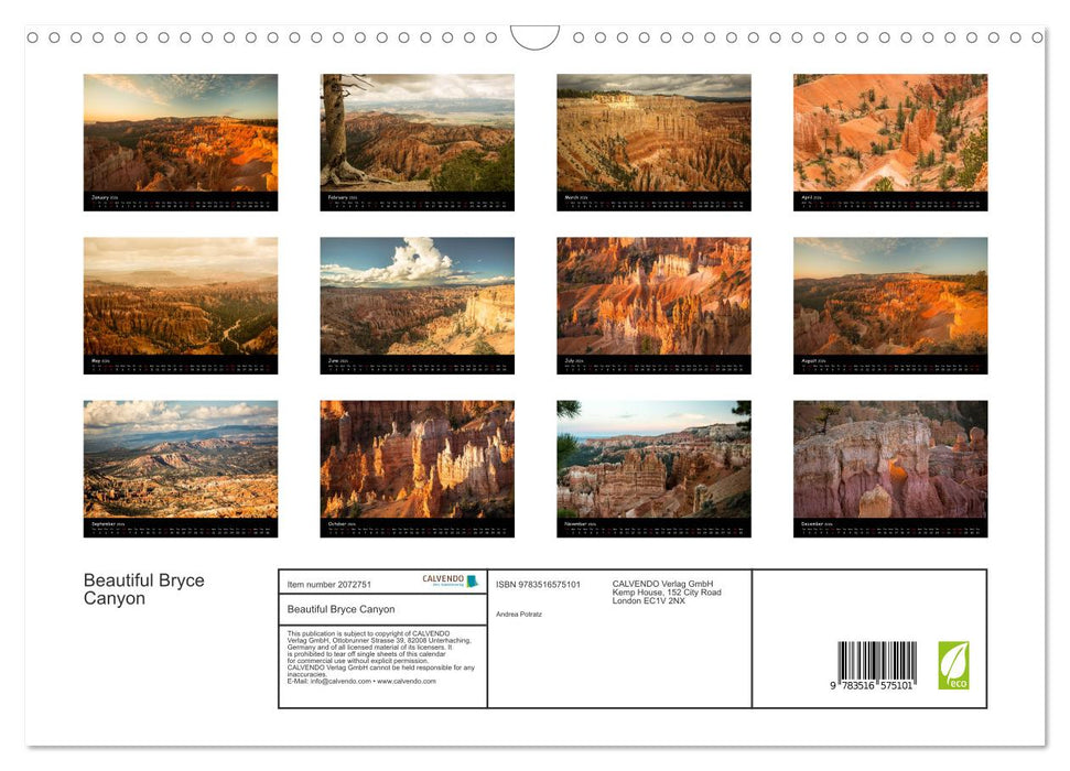 Beautiful Bryce Canyon (CALVENDO Monthly Calendar 2026)