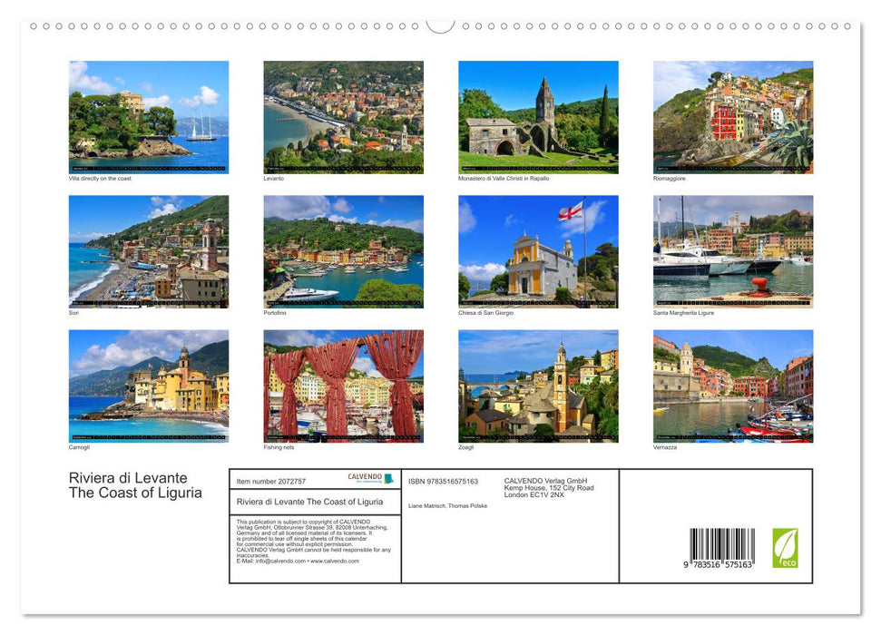 Riviera di Levante The Coast of Liguria (CALVENDO Premium-Calendar 2026)