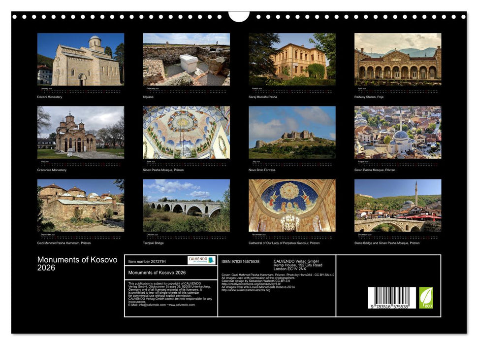 Monuments of Kosovo 2026 (CALVENDO Monthly Calendar 2026)