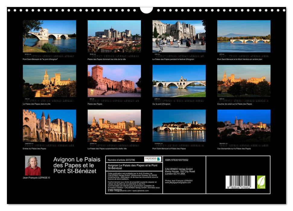 Avignon Le Palais des Papes et le Pont St-Bénézet (CALVENDO Calendrier mensuel 2026)
