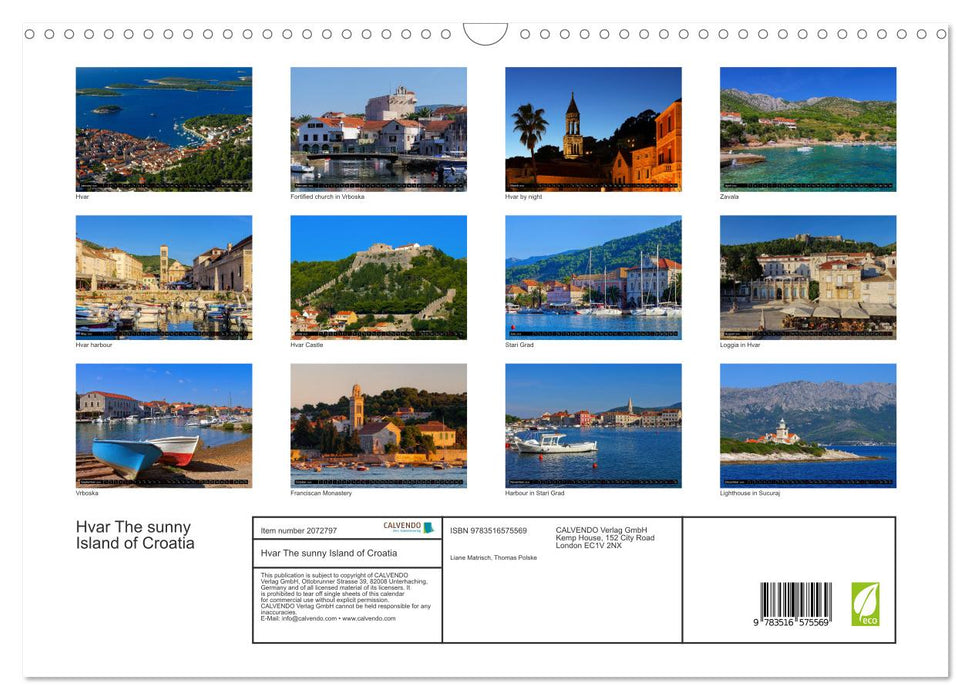 Hvar The sunny Island of Croatia (CALVENDO Monthly Calendar 2026)