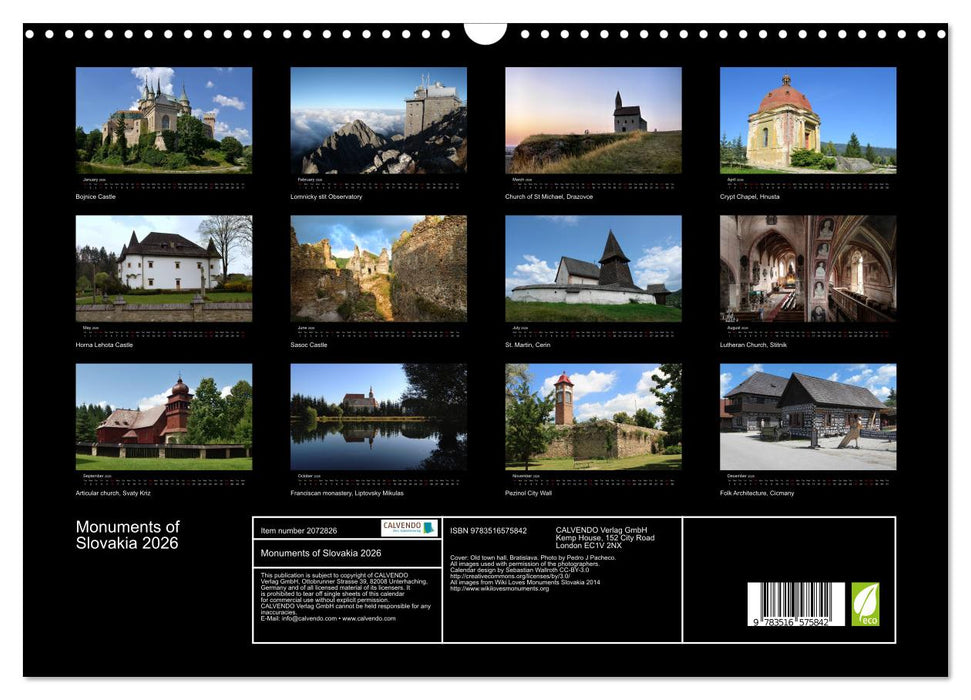 Monuments of Slovakia 2026 (CALVENDO Monthly Calendar 2026)