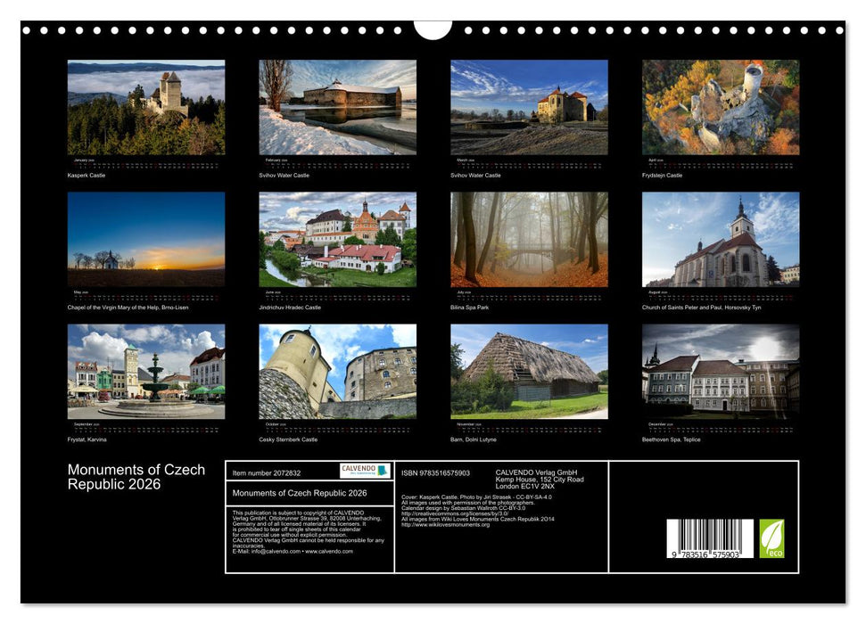 Monuments of Czech Republic 2026 (CALVENDO Monthly Calendar 2026)