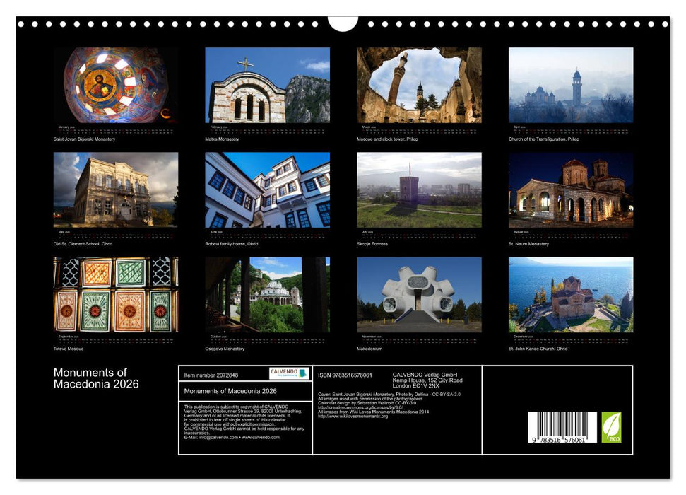 Monuments of Macedonia 2026 (CALVENDO Monthly Calendar 2026)