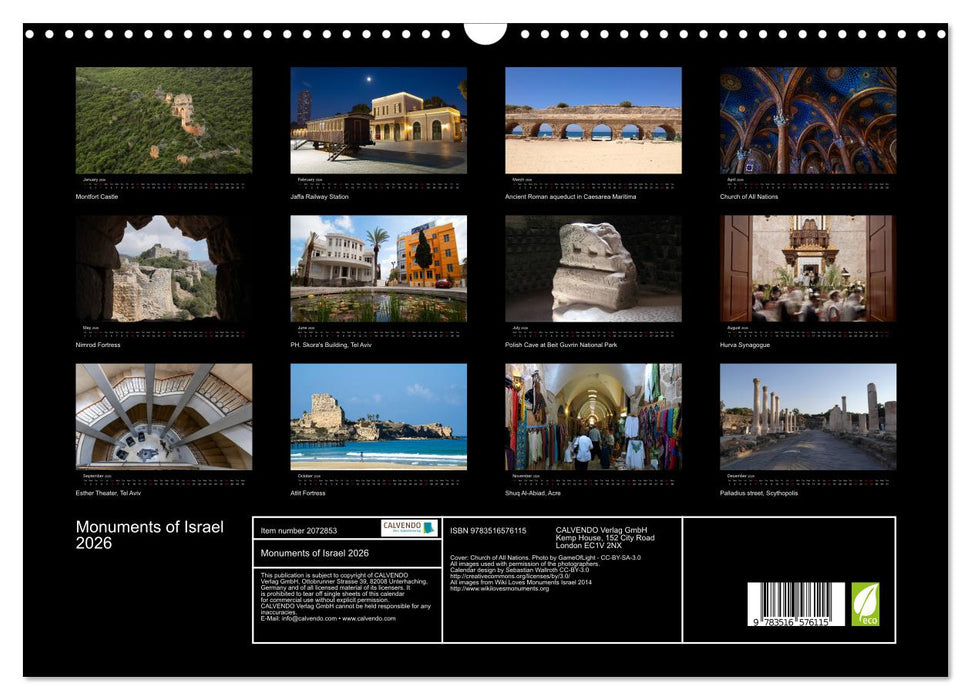 Monuments of Israel 2026 (CALVENDO Monthly Calendar 2026)