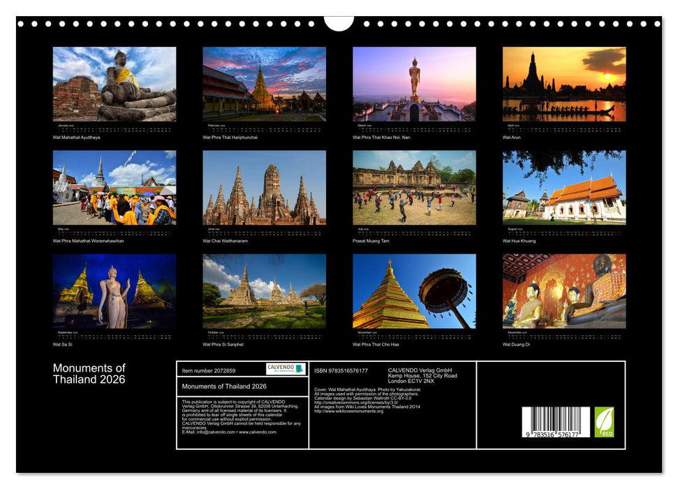 Monuments of Thailand 2026 (CALVENDO Monthly Calendar 2026)