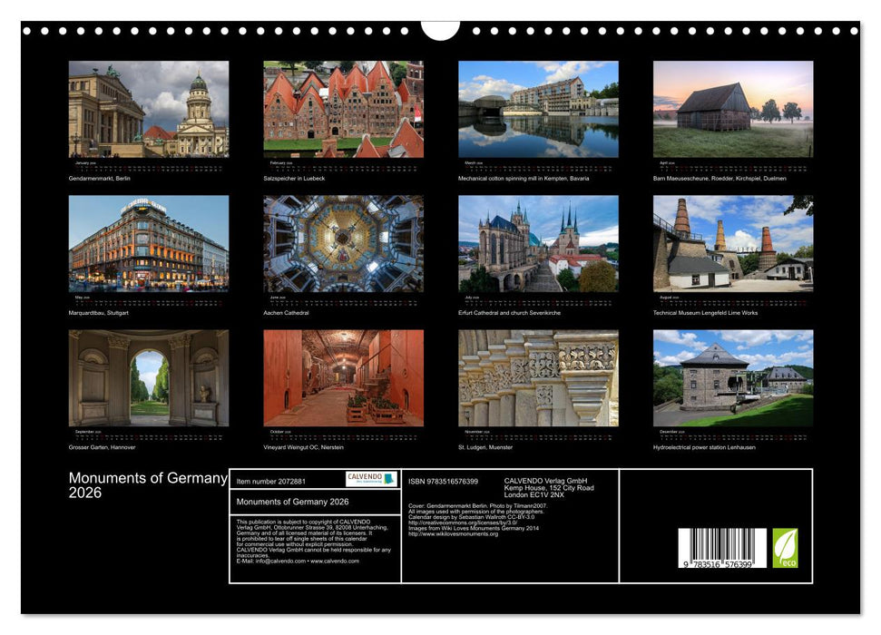 Monuments of Germany 2026 (CALVENDO Monthly Calendar 2026)