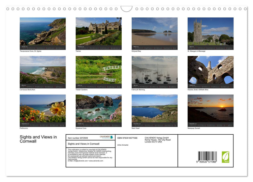 Sights and Views in Cornwall (CALVENDO Monthly Calendar 2026)