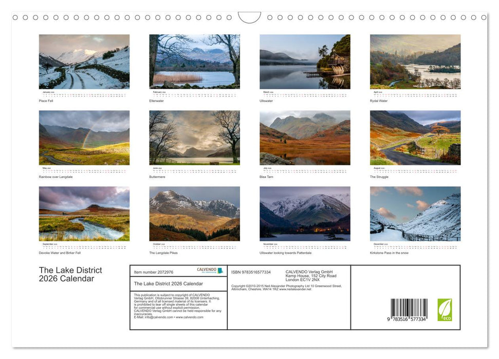 The Lake District 2026 Calendar (CALVENDO Monthly Calendar 2026)