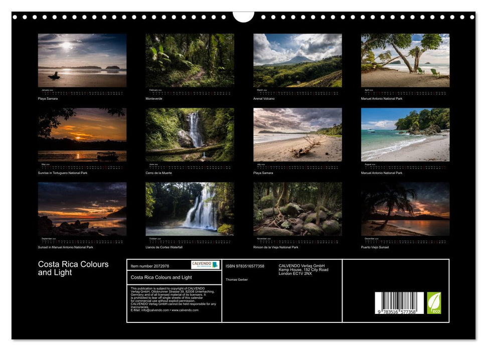 Costa Rica Colours and Light (CALVENDO Monthly Calendar 2026)