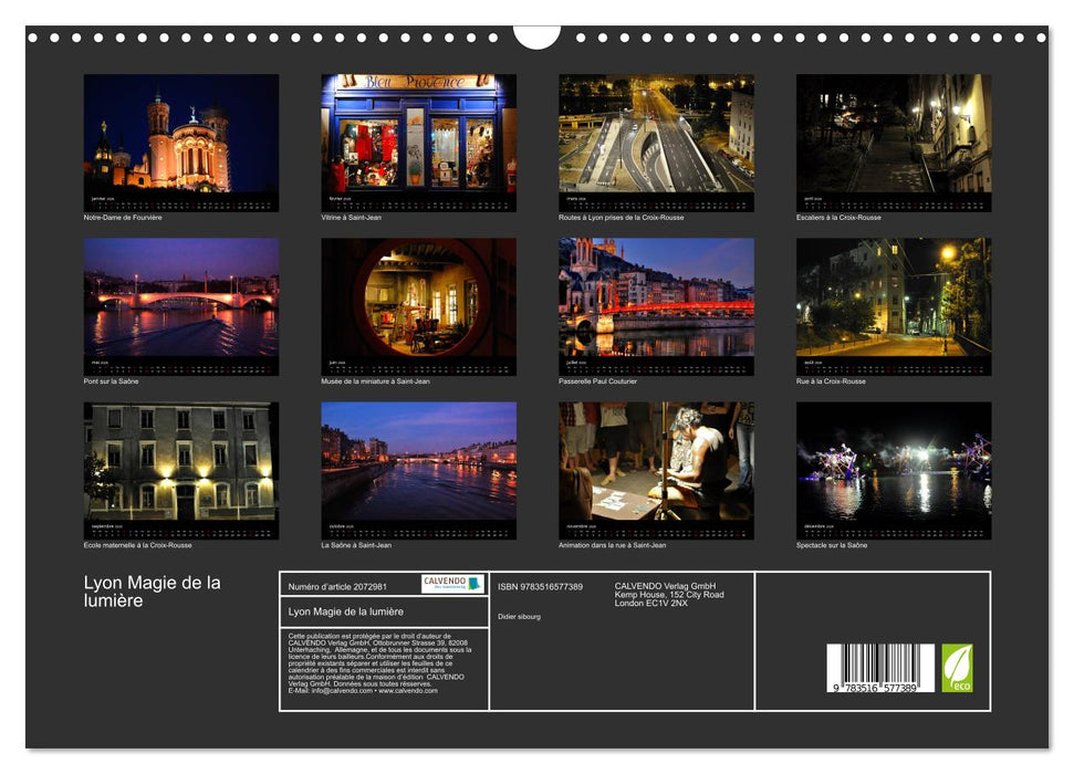 Lyon Magie de la lumière (CALVENDO Calendrier mensuel 2026)