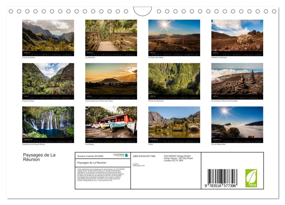 Paysages de La Réunion (CALVENDO Calendrier mensuel 2026)