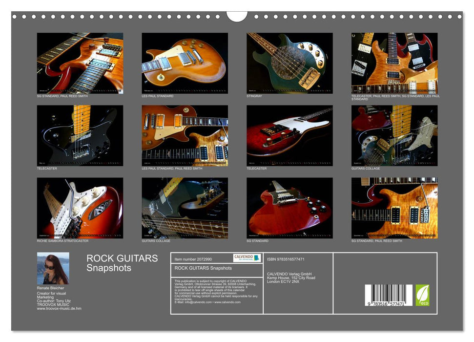 ROCK GUITARS Snapshots (CALVENDO Monthly Calendar 2026)