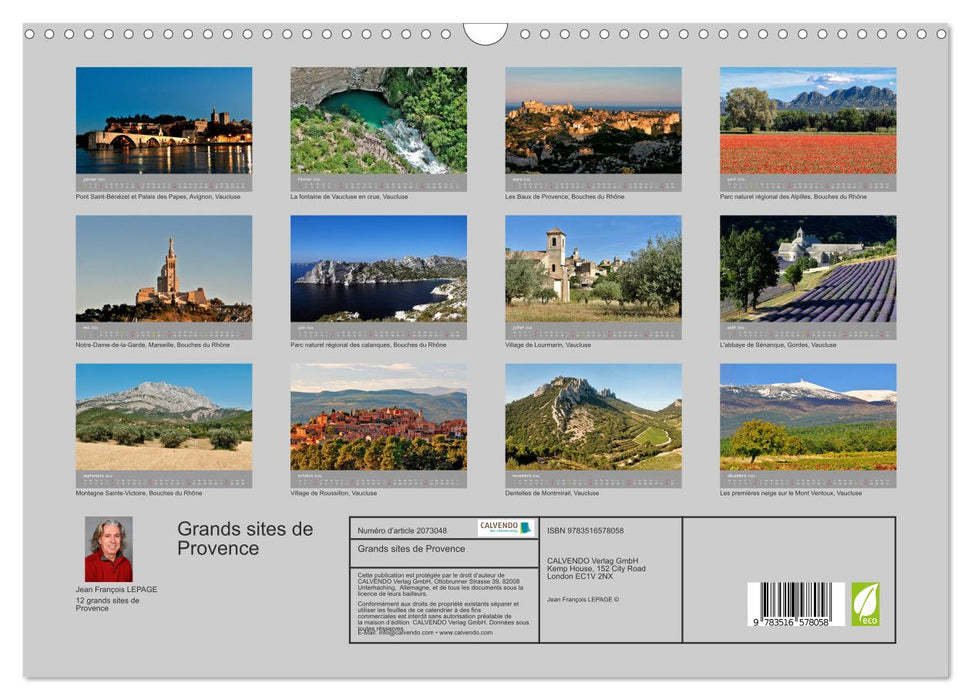 Grands sites de Provence (CALVENDO Calendrier mensuel 2026)