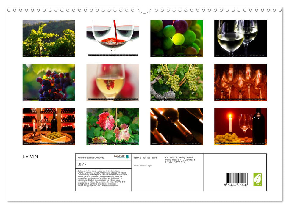 LE VIN (CALVENDO Calendrier mensuel 2026)