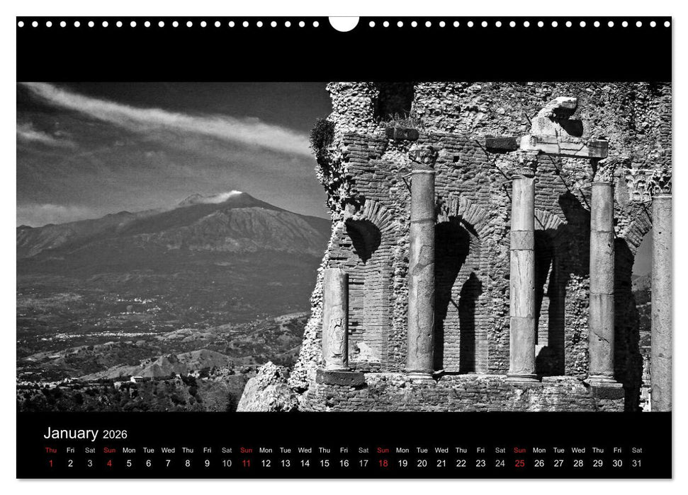 Black and White Sicily (CALVENDO Monthly Calendar 2026)