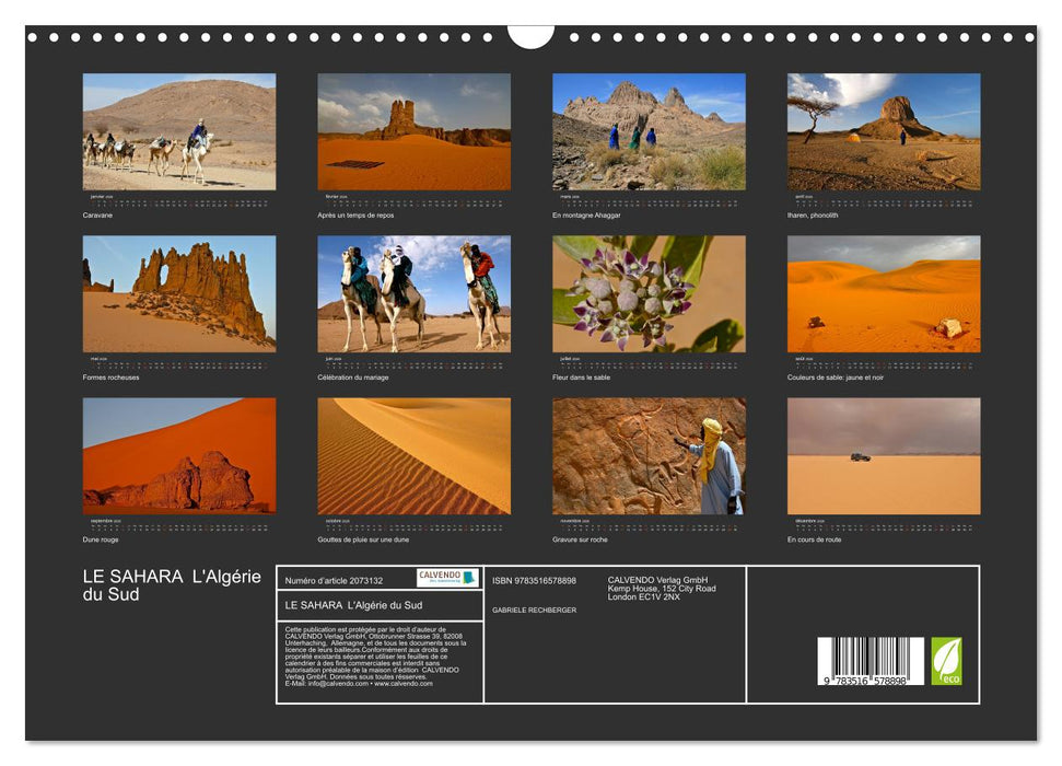 LE SAHARA L'Algérie du Sud (CALVENDO Calendrier mensuel 2026)