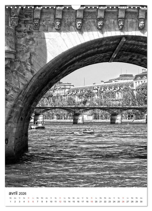 Paris noir blanc (CALVENDO Calendrier mensuel 2026)