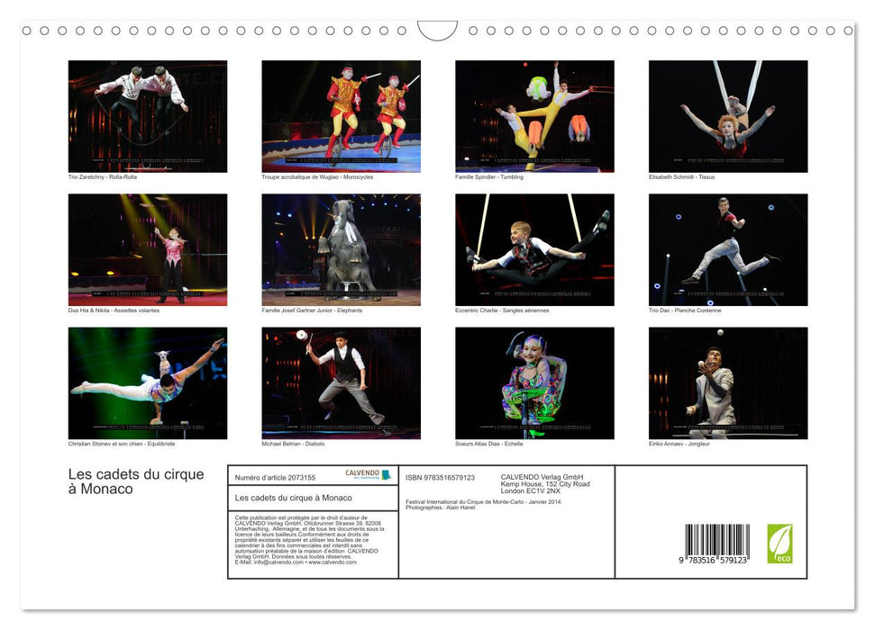 Les cadets du cirque à Monaco (CALVENDO Calendrier mensuel 2026)