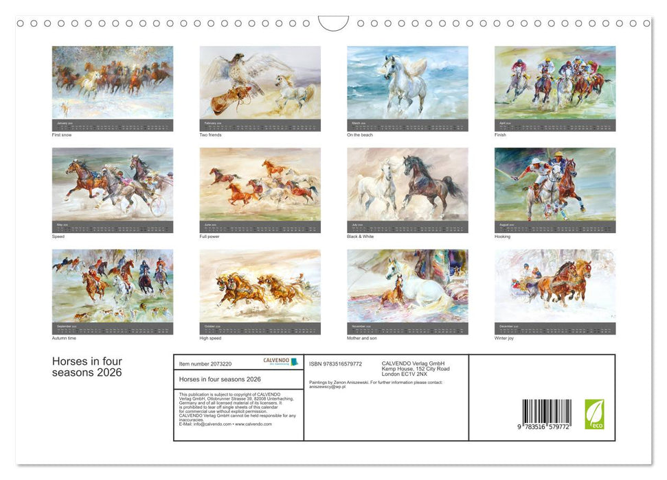 Horses in four seasons 2026 (CALVENDO Monthly Calendar 2026)