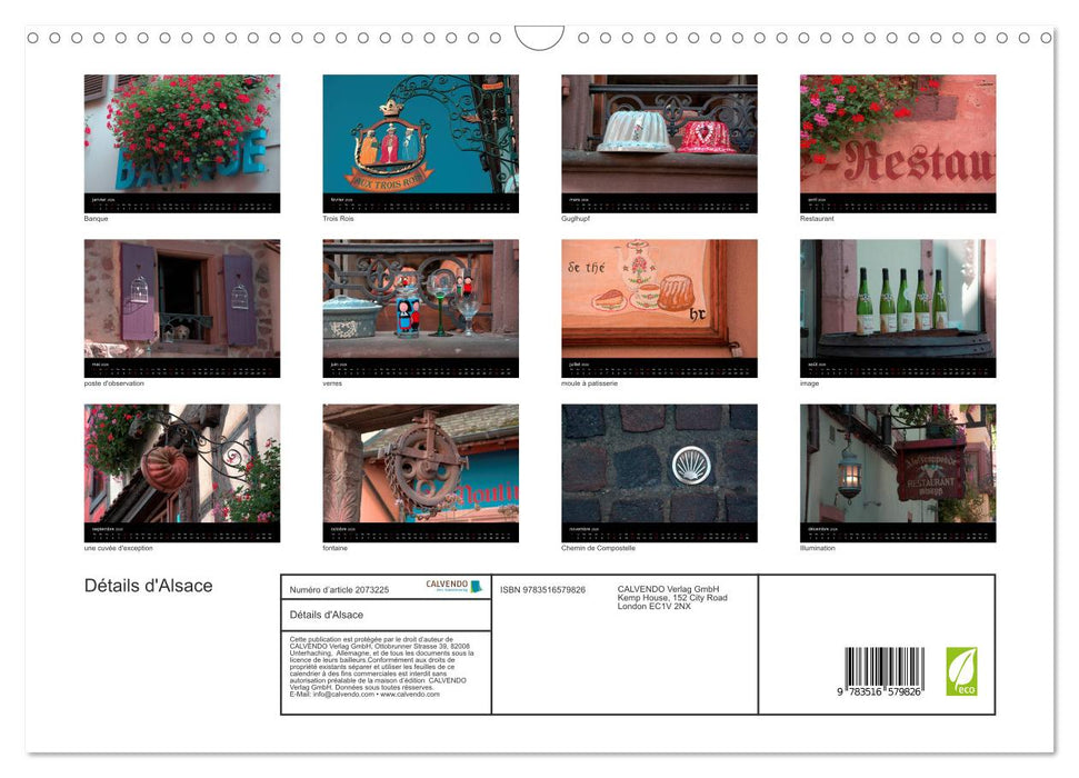 Détails d'Alsace (CALVENDO Calendrier mensuel 2026)