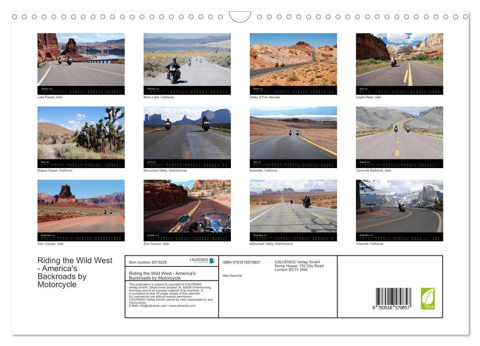 Riding the Wild West - America's Backroads by Motorcycle (CALVENDO Monthly Calendar 2026)