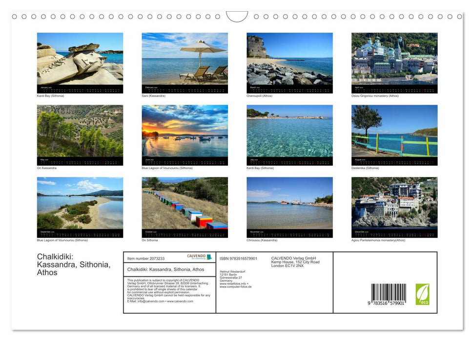 Chalkidiki: Kassandra, Sithonia, Athos (CALVENDO Monthly Calendar 2026)