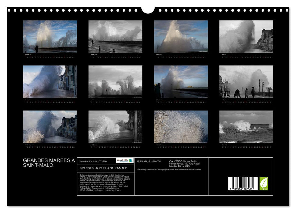 GRANDES MARÉES À SAINT-MALO (CALVENDO Calendrier mensuel 2026)