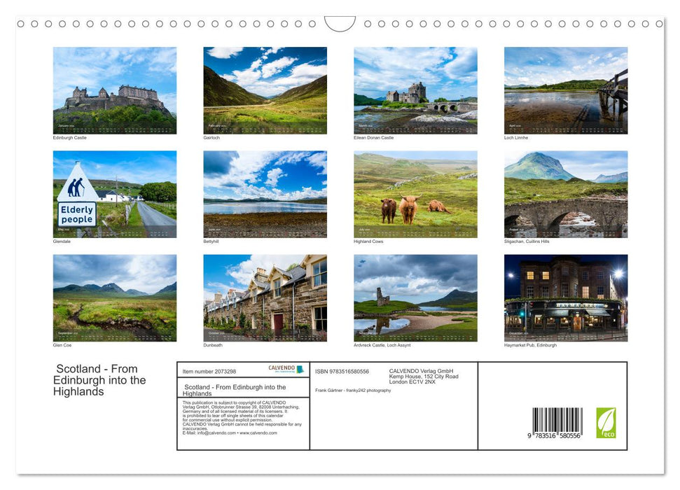Scotland - From Edinburgh into the Highlands (CALVENDO Monthly Calendar 2026)