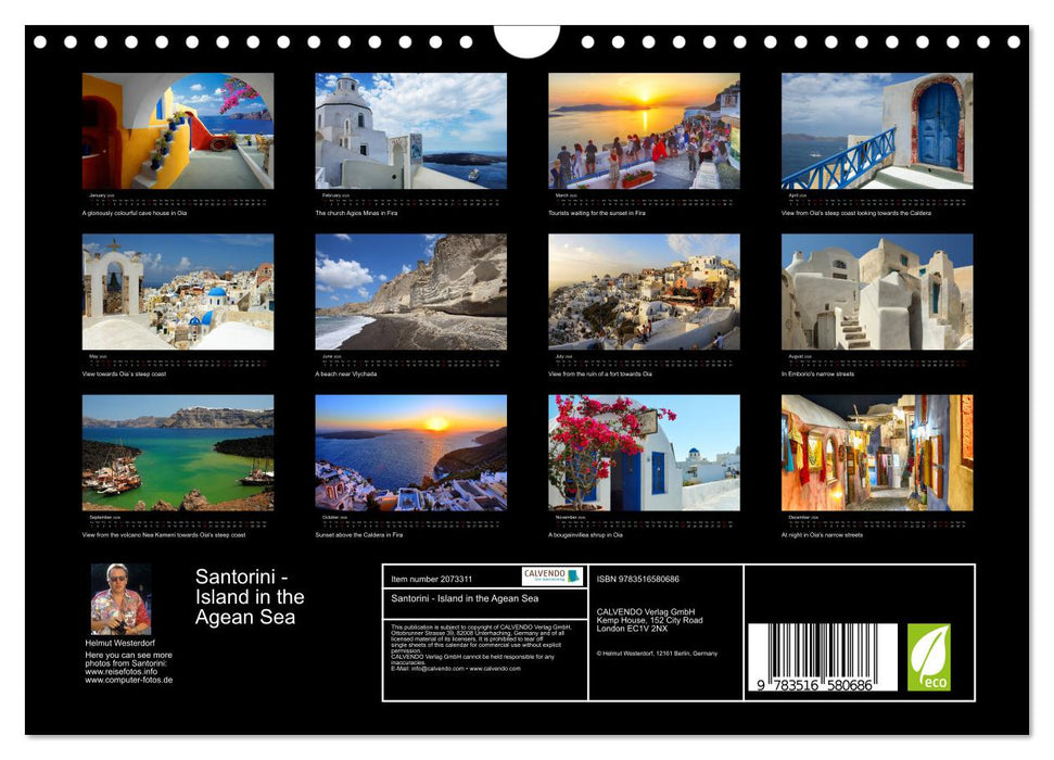 Santorini - Island in the Agean Sea (CALVENDO Monthly Calendar 2026)